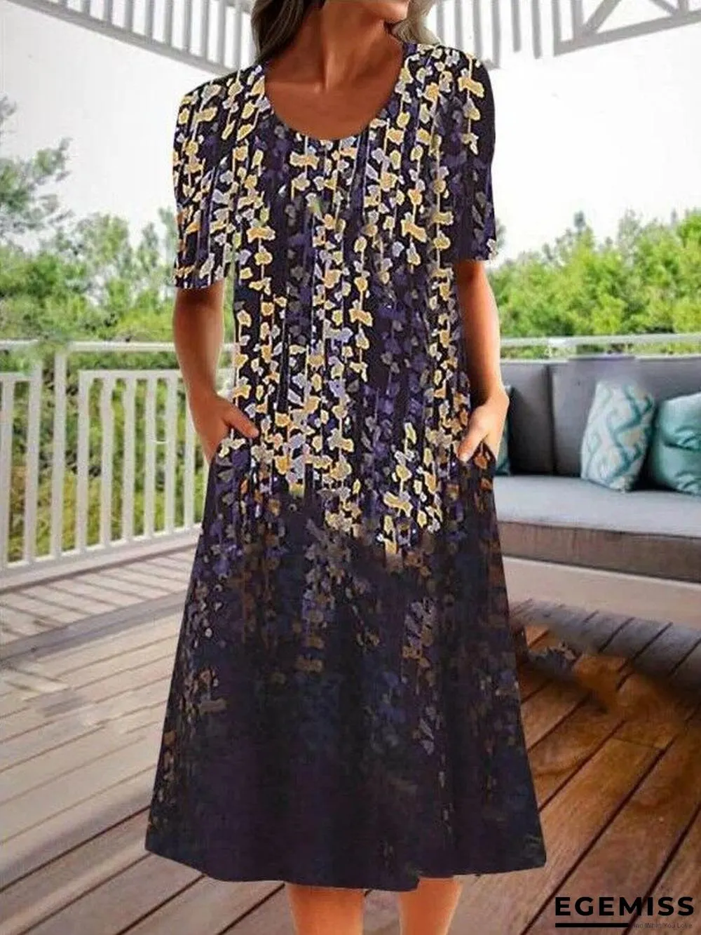 Fashion Personality Retro Floral Print Half Sleeve Dress Black Dresses | EGEMISS