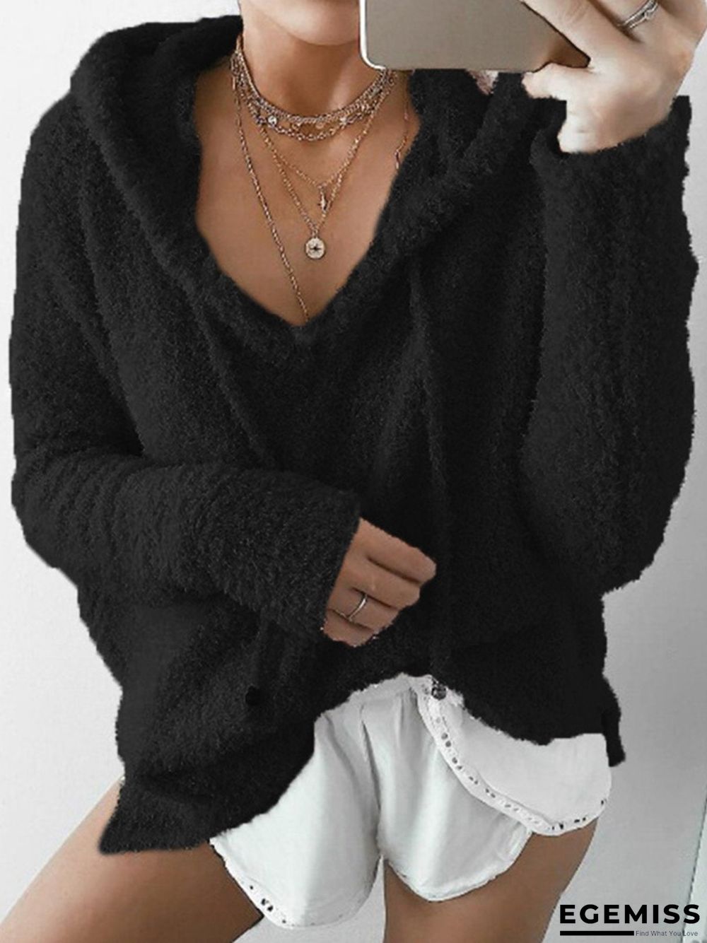 Hoodie Long Sleeve Casual Mohair Sweater | EGEMISS