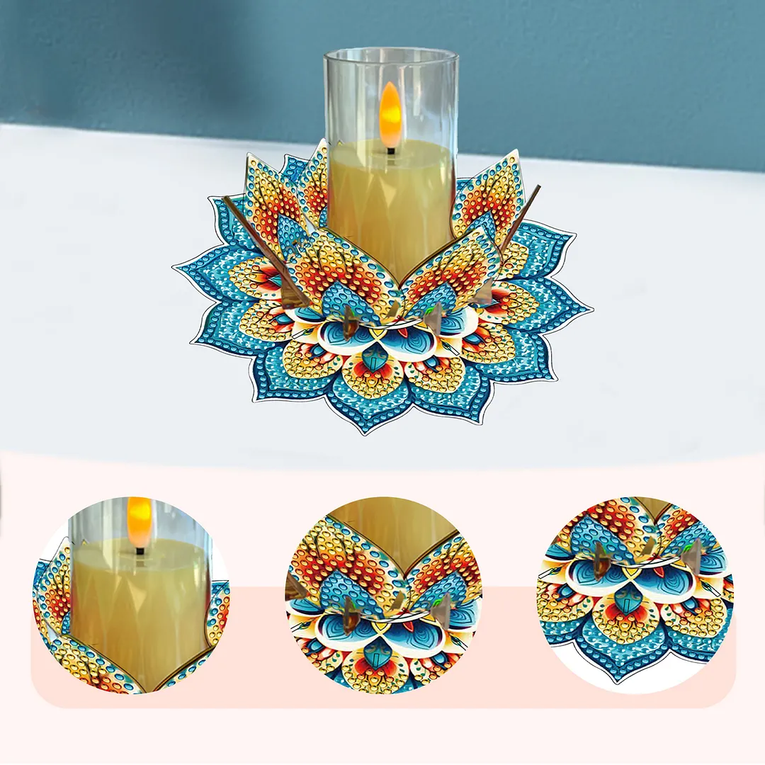 Mandala Lotus-K Acrylic DIY Diamond Painting Candle Holders Without Candles Crystal Painting Tealight Candle Stand Table Centerpiece for Adults Beginners Home Party Decor