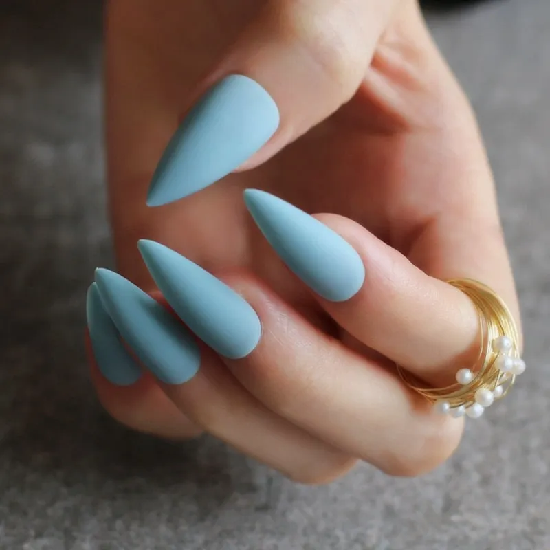 DIY long coffin Matte fake nails INS 10 colors optional Stiletto salon matte false nails salon art false nails-Nail Inspo