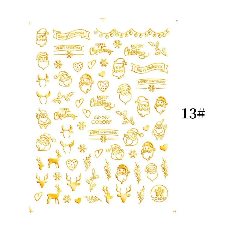 1 Sheet Christmas 5D Nail Stickers Gold And Sliver Snowflakes Transfer Nail Decals Slider Decoration For Manicuries