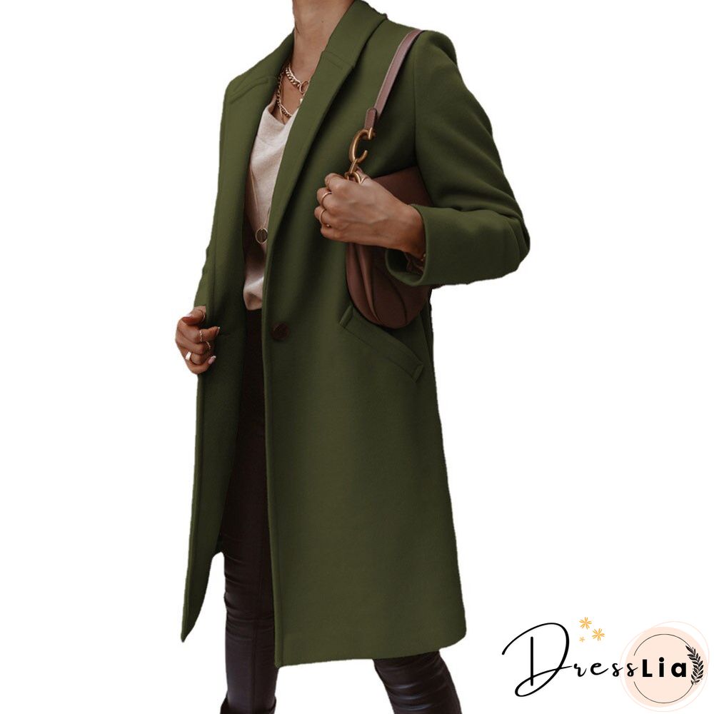 New Autumn And Winter Solid Color Lapel Mid-length Button Woolen Coat Women's Coat Winter Jacket Women