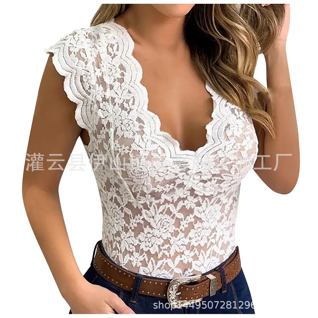 Churchf 2024Wish New Lace Lace T-Shirt T-Shirt Blouse Rose Straight Close Sexy Pajamas