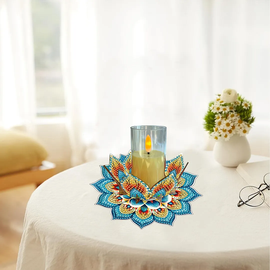 Mandala Lotus-K Acrylic DIY Diamond Painting Candle Holders Without Candles Crystal Painting Tealight Candle Stand Table Centerpiece for Adults Beginners Home Party Decor