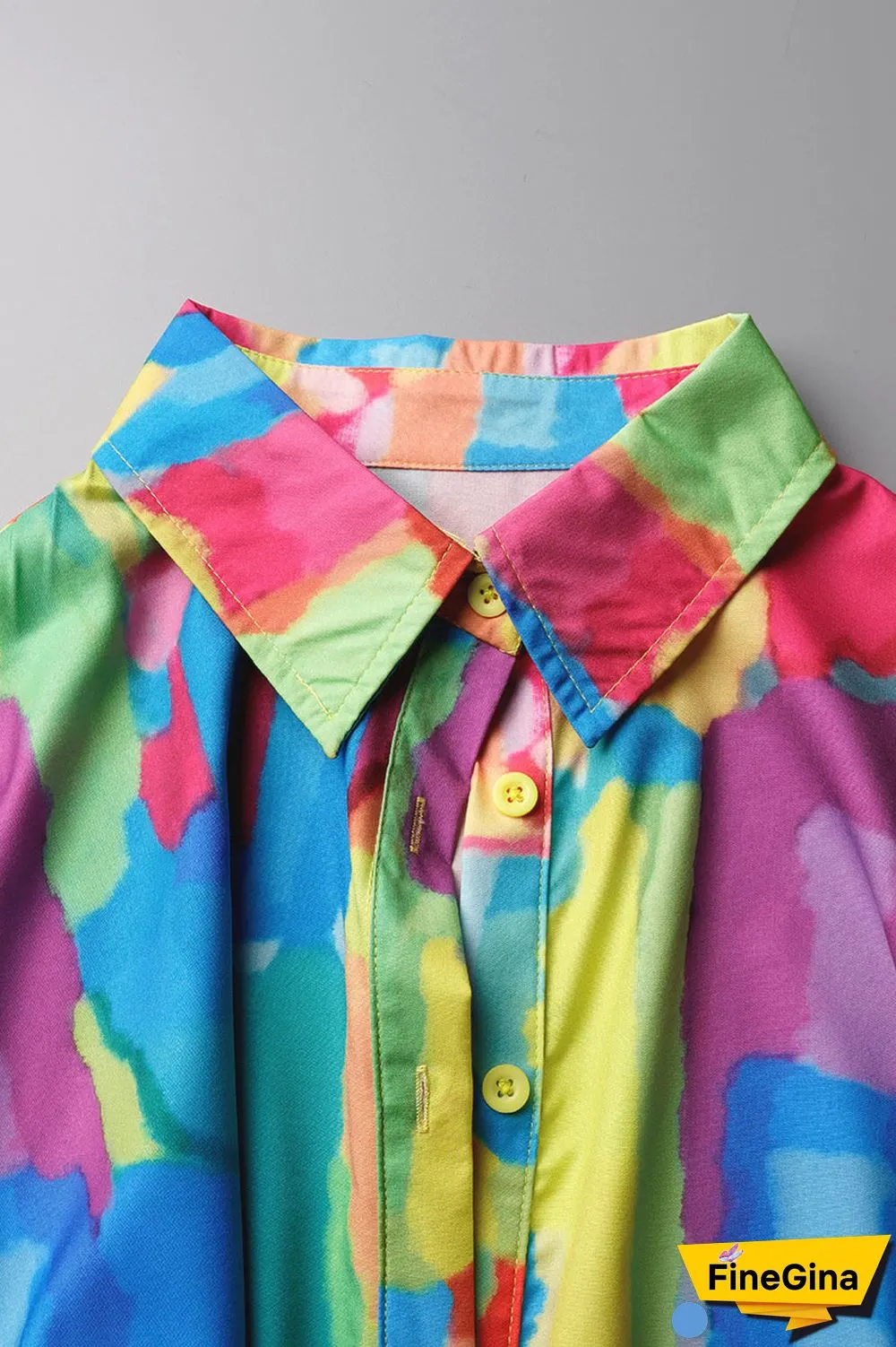 Yellow Sexy Casual Print Printing Shirt Collar Shirt Dress Dresses