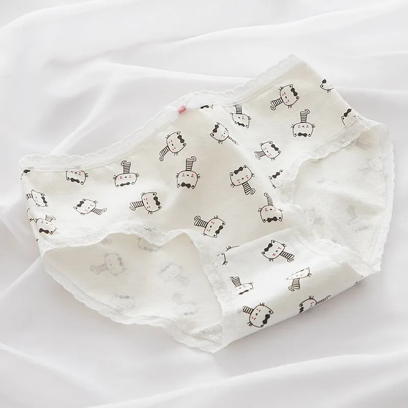 New Women's Underwear Sexy Lace Panties Fashion Printing Comfort Briefs Middle Waist Seamless Underpants Lovely Girl's Underwear