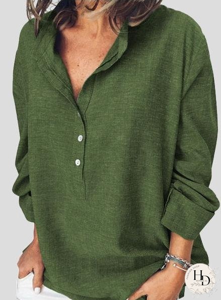 Casual Solid Button Long Sleeve Blouses