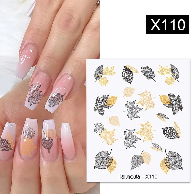 Harunouta Marble Blooming 3D Nail Sticker Decals Flower Leaves Transfer Water Sliders Abstract Geometric Lines Nail Watermark