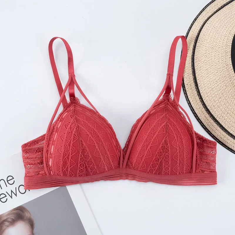 Floral Lace Bras for Women Sexy Lingerie Beauty Back Deep V Lace Push Up Bra Bralette Female Brassiere Wire Free Thin Underwear