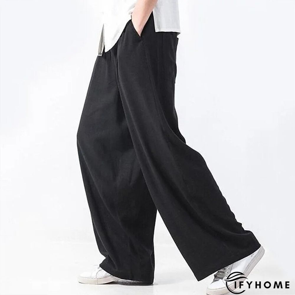 Men's Linen Pants Trousers Summer Pants Beach Pants Drawstring Elastic Waist Plain Breathable Soft Casual Daily Holiday Linen / Cotton Blend Fashion Streetwear Black Yellow Micro-elastic | IFYHOME