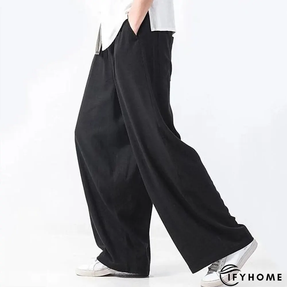 Men's Linen Pants Trousers Summer Pants Beach Pants Drawstring Elastic Waist Plain Breathable Soft Casual Daily Holiday Linen / Cotton Blend Fashion Streetwear Black Yellow Micro-elastic | IFYHOME
