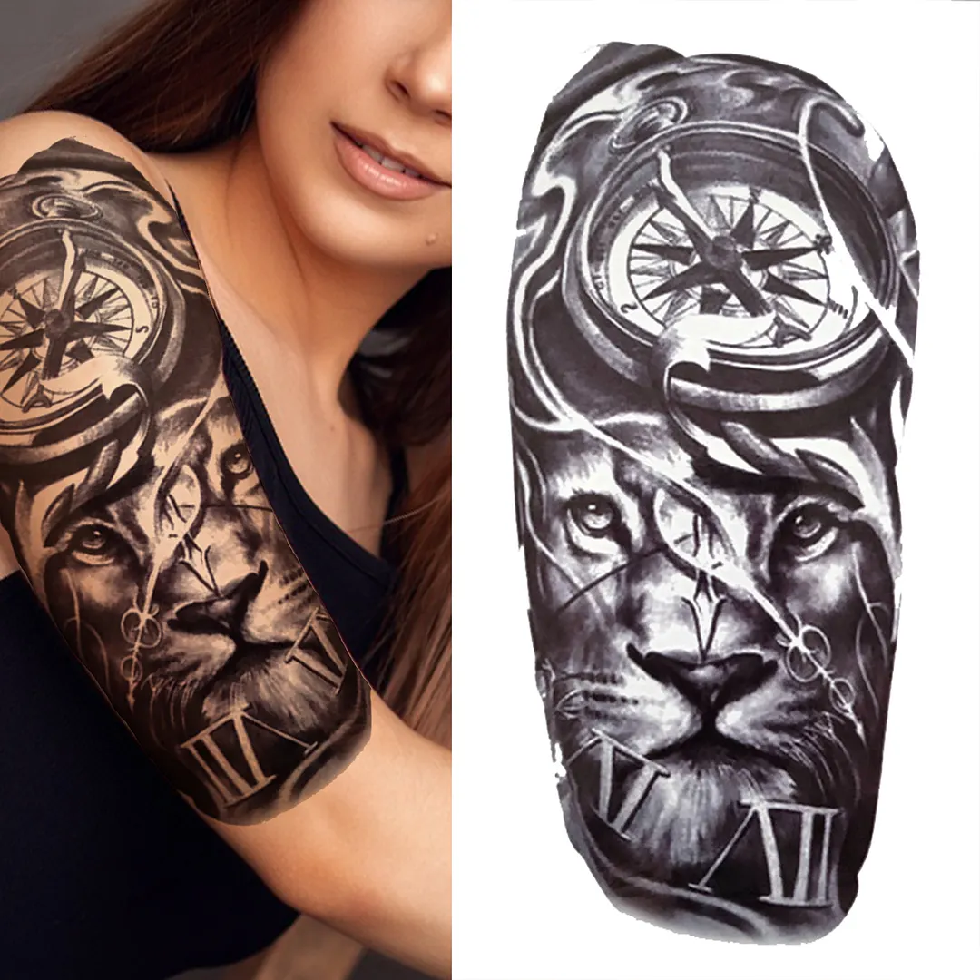 Sdrawing King Crown Temporary Tattoos For Women Men Adult Black Tiger Forest Skull Tattoo Sticker Fake Skeleton Fashion Tatoo Flower