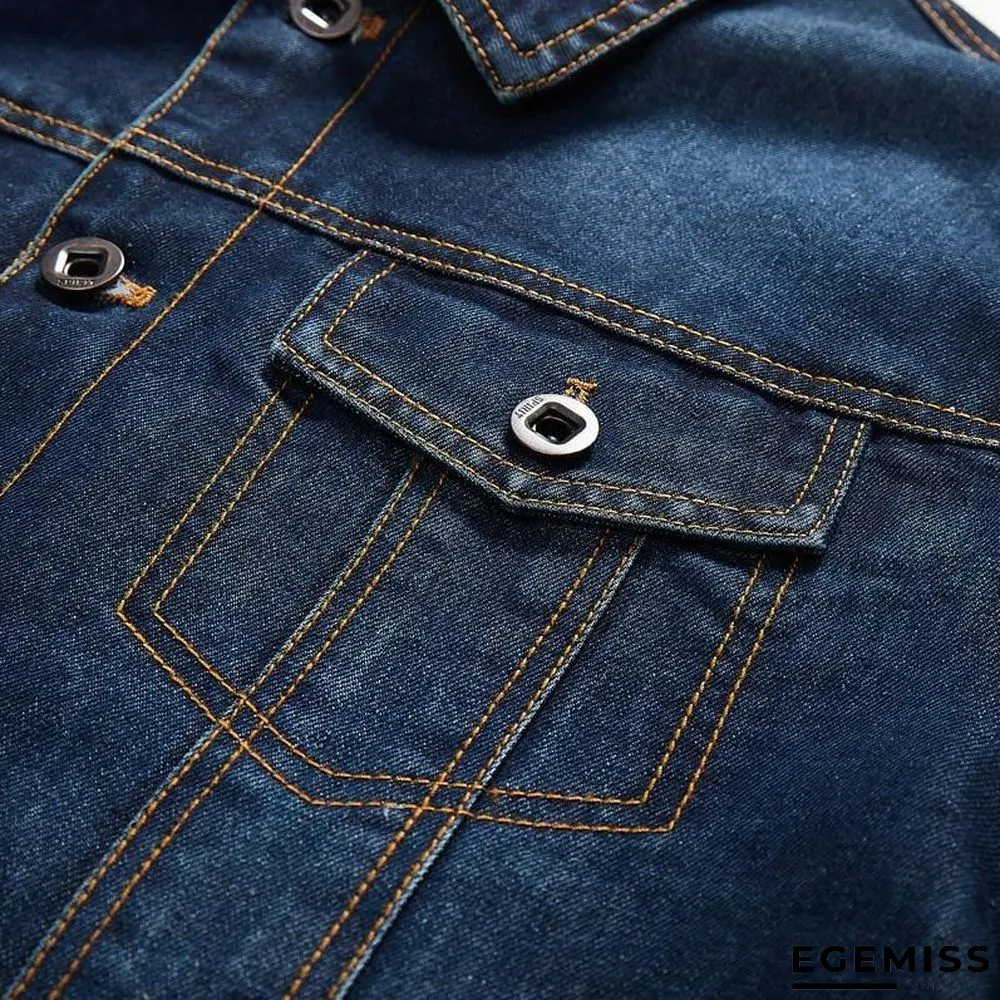 Denim Jacket Men's Lapel Embroidery Casual Mens  Jeans Jackets Multi-pocket Male Cowboy Coats | EGEMISS