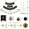 Birthday Decorations, Happy Birthday Banner with Honeycomb Ball, Gift Hanging Swirl Streamer, Circle Dot Garland - Happy Birthday Party Decorations for Men Women Boys Girls (Black & Gold, 40th)