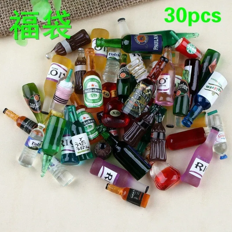 30pcs Mini Bottle Dollhouse Miniature Dollhouse 1:6 Scale Milk Wink Drink Re-ment Pretend Food for Blyth Bjd Doll Kitchen Toys