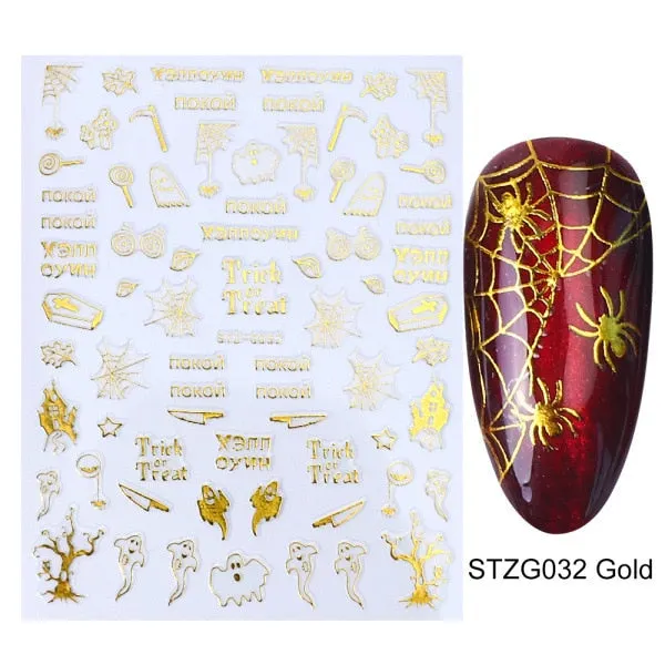 Nail Stickers Back Glue Multiple colors Hallowmas Designs Nail Decal Decoration Tips For Beauty Salons-Nail Inspo