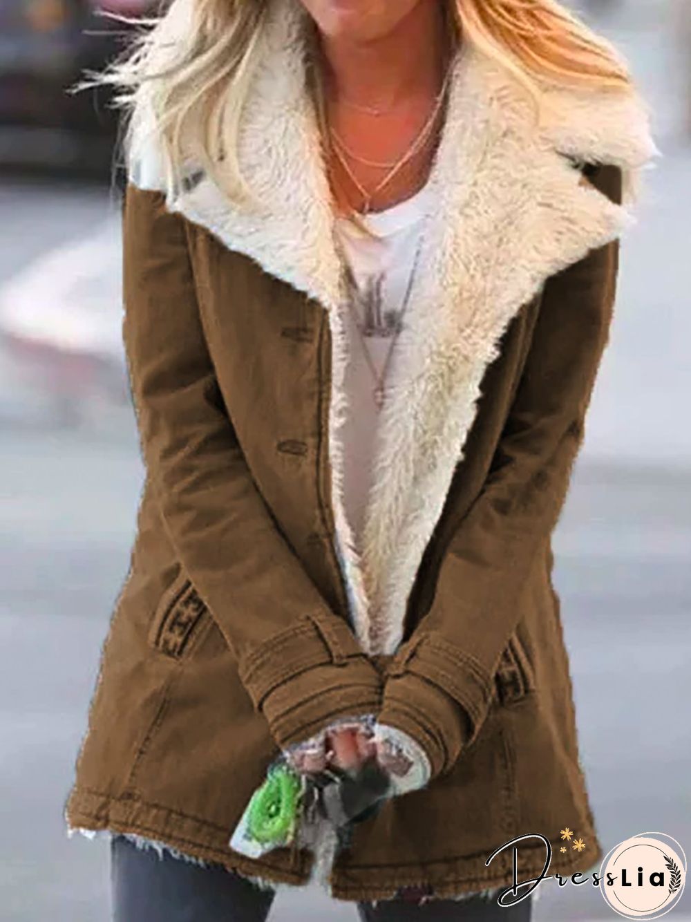 Casual Plain Turn-Down Collar Buttoned Long Sleeve Outwear