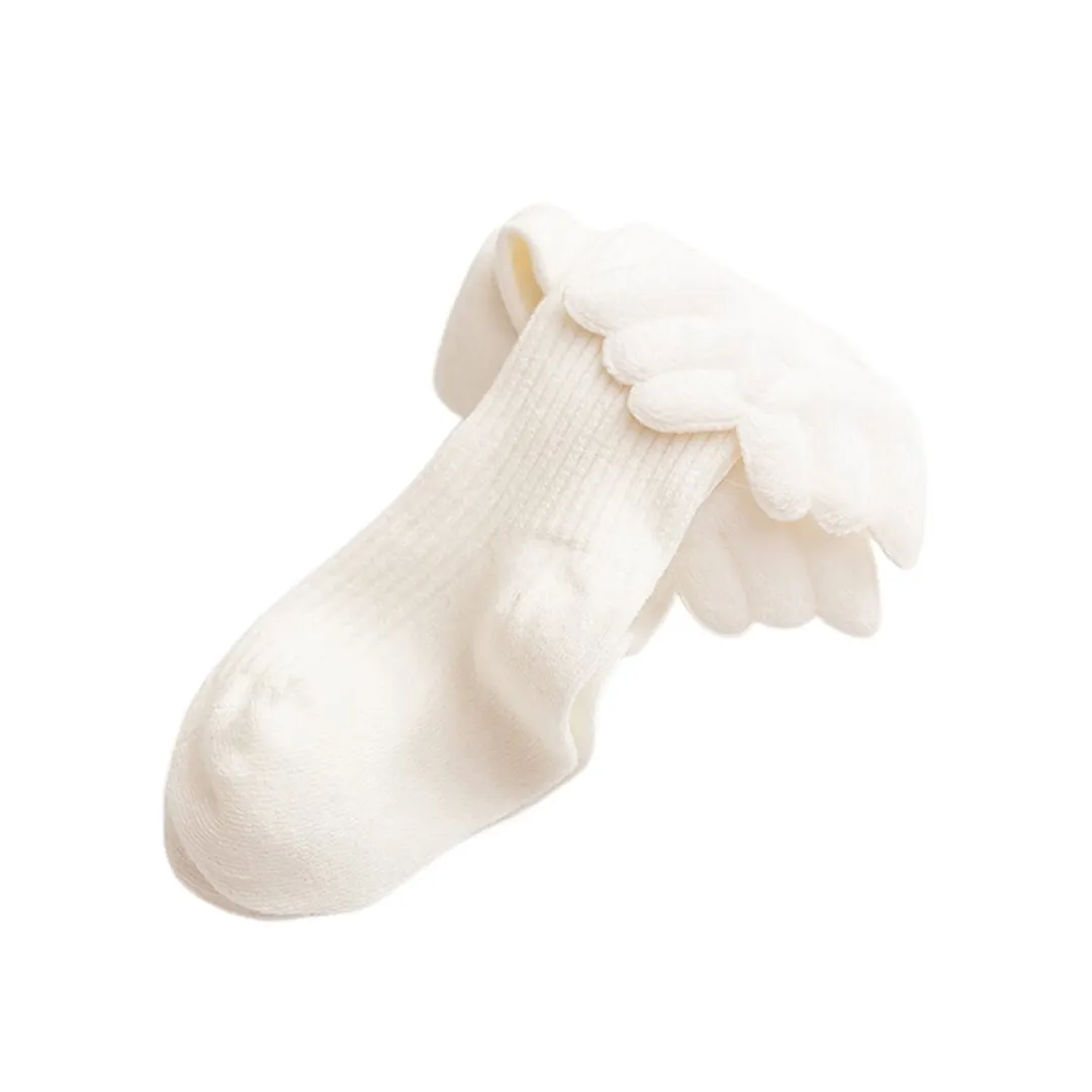 Kids Ribbed Pantyhose, Cute Angel Wings High Waist Knitted Leggings Pants Trousers for Girls, Autumn Winter 0-4 Years