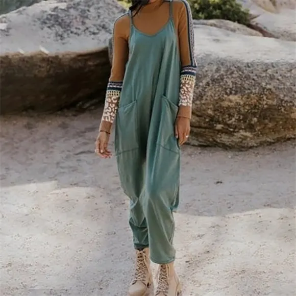 Wide Leg Jumpsuit with Pockets (Buy 2 Free Shipping)