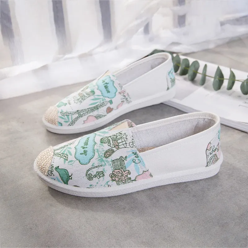 New Print Women Sneakers Slip On Light Mesh Summer Shoes Summer Breathable Flat Shoes Women's Single Shoes Flat Lazy Fisherman
