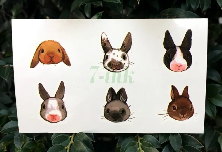 Water Transfer fake flsh tattoo cute cartoon gray rabbit Waterproof Temporary Tattoo sticker for adults kids 10.5*6 cm