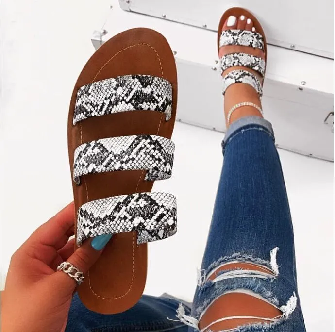 New Summer Women Sandals Designers Open Toe Flat Heel Sandals Slip on Leopard Sandalias Mujer Size 37-42