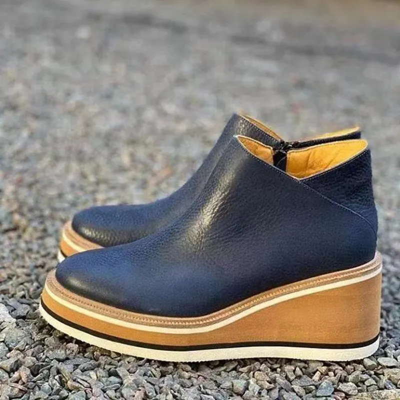 New Winter Wedges Women Boots Comfortable Ankle Boots Shoes Round Toe Heel Lace Up and Zip Thicken Botas De Mujer Plus Size 43