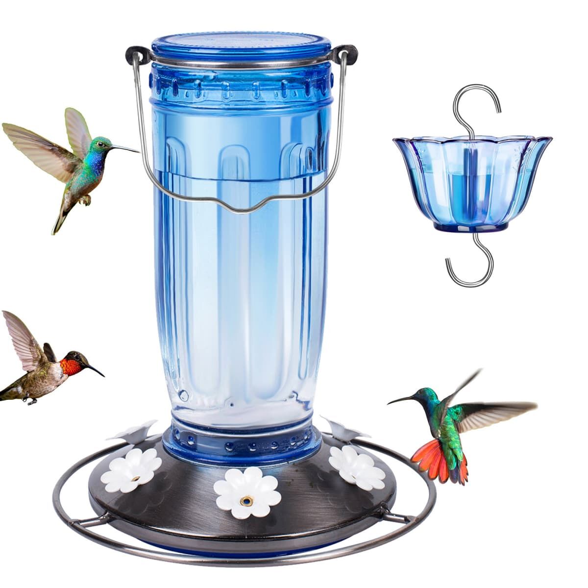 Blue Kingsyard 16oz Glass Hummingbird Feeder With Ant Moat 2 Blue Kingsyard 16oz Glass Hummingbird Feeder With Ant Moat 2