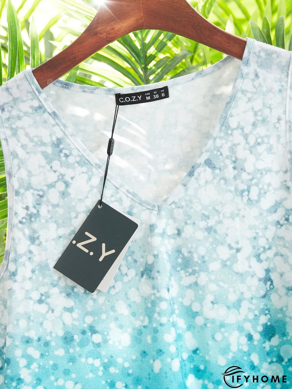 Floral-Print Sleeveless Casual Ombre/tie-Dye T-shirt | IFYHOME