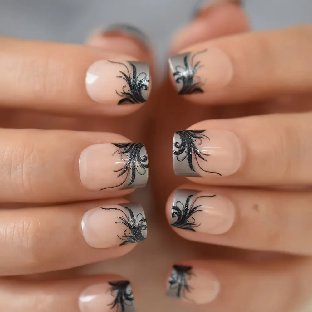 Mix Color Nail Short Squoval Dark Red Petie Fake Nails Glossy Shiny Ladies Fingernails Perfect for Office Lady with Adhesive-Nail Inspo