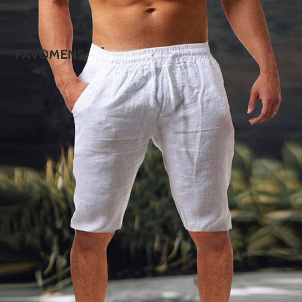 Men&rsquo;s Loose Linen Breathable Half Pants Sports Casual White / S
