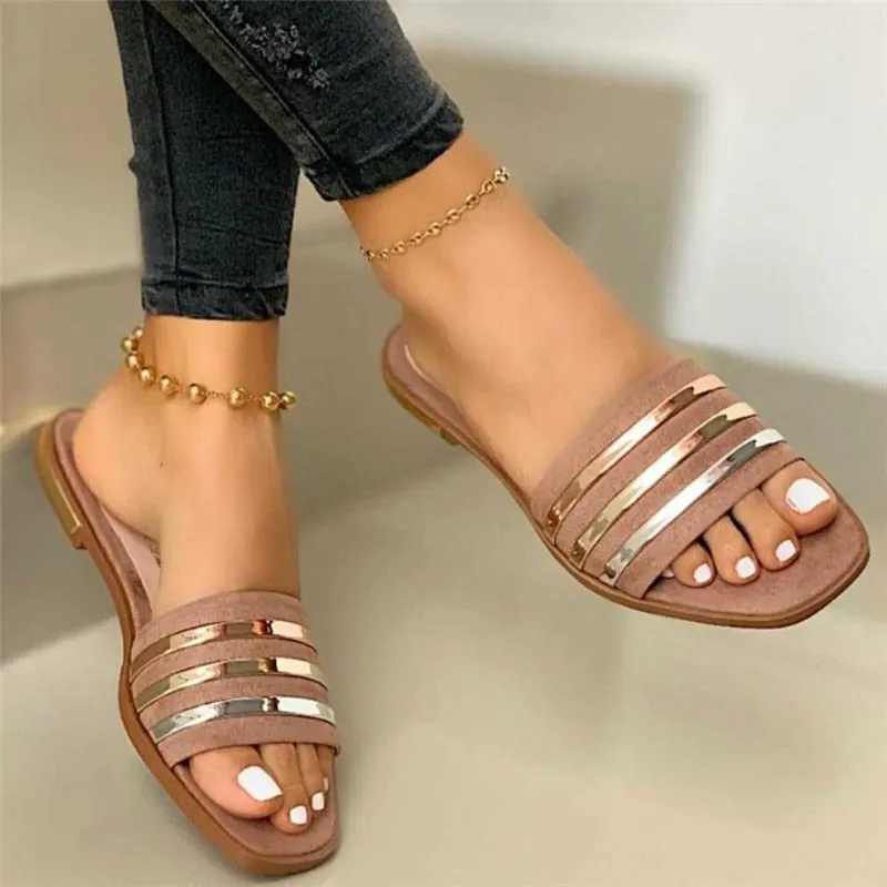 Women Slippers Women Shoes Summer Fashion Bling Flats Sandals Comfortable Beach Flip Flops Female Casual Slides Plus Size 35-43