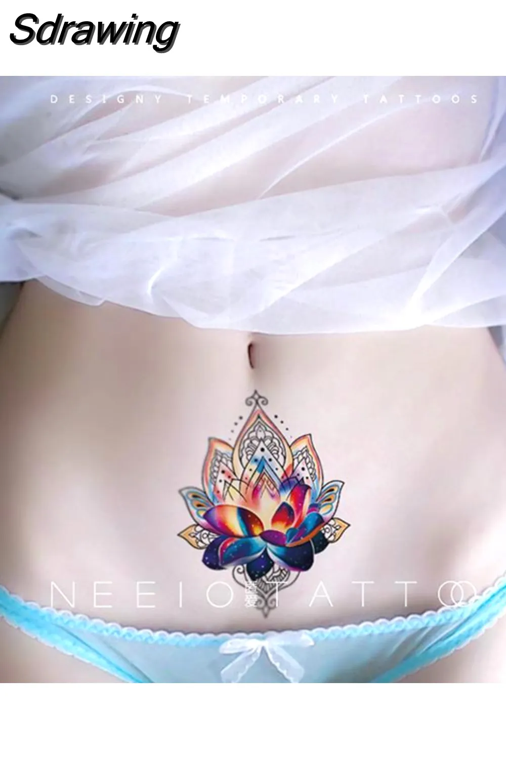 Sdrawing 4/5/9/10/18 PIeces Long Lasting Blue Flower Jewelry Tattoo Sticker Sexy Belly Block Scar Stretch Marks Waterproof Tattoo Sticker 715-1