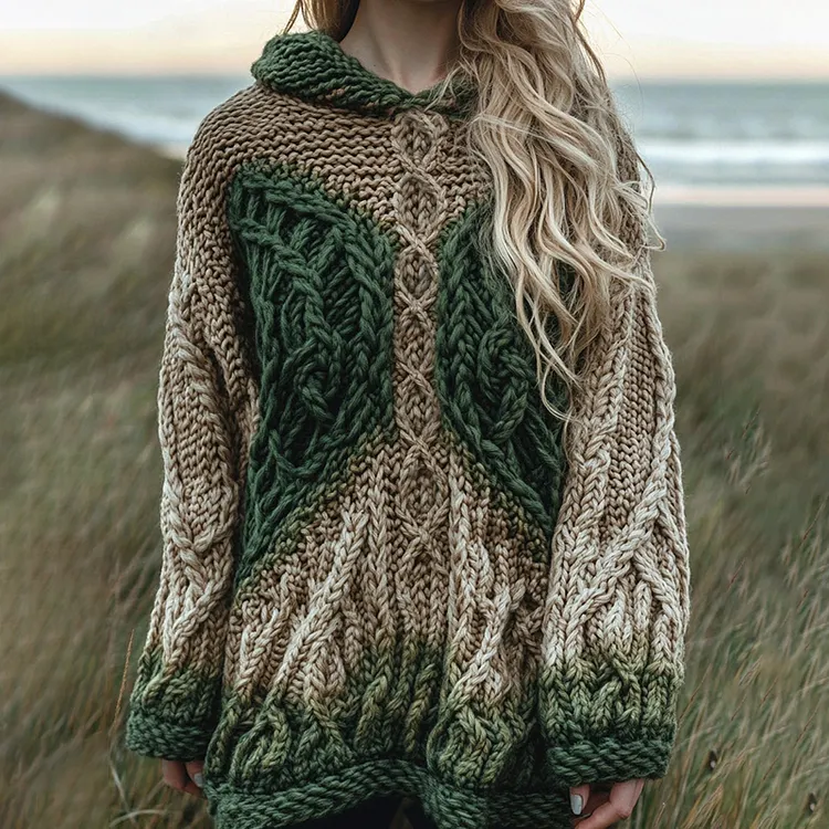 Women's Irish Celtic Knotted Contrast Hooded Sweater