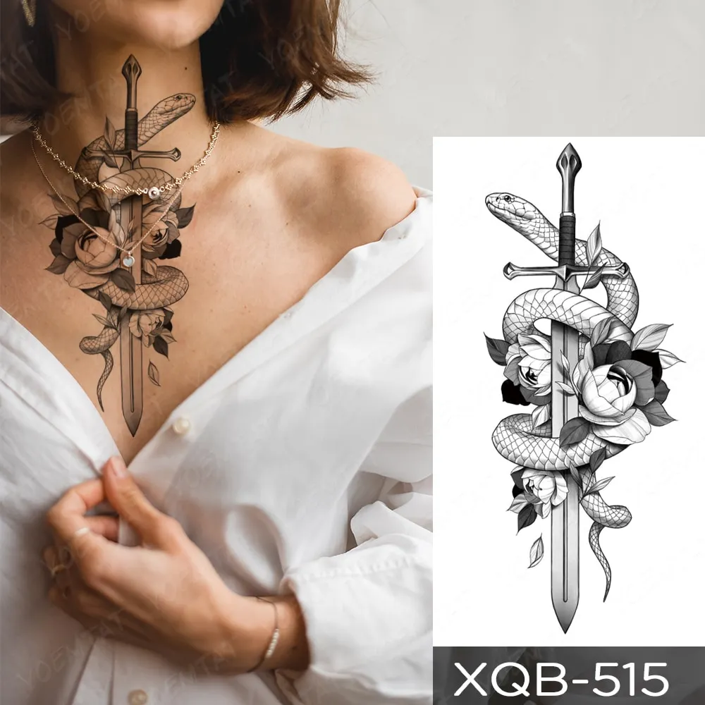 Sdrawing Temporary Tattoo Stickers Fox Lion Tiger Wolf Peony Rose Flowers Leaf Flash Tatto Women Men Body Art Arm Fake Tattoos