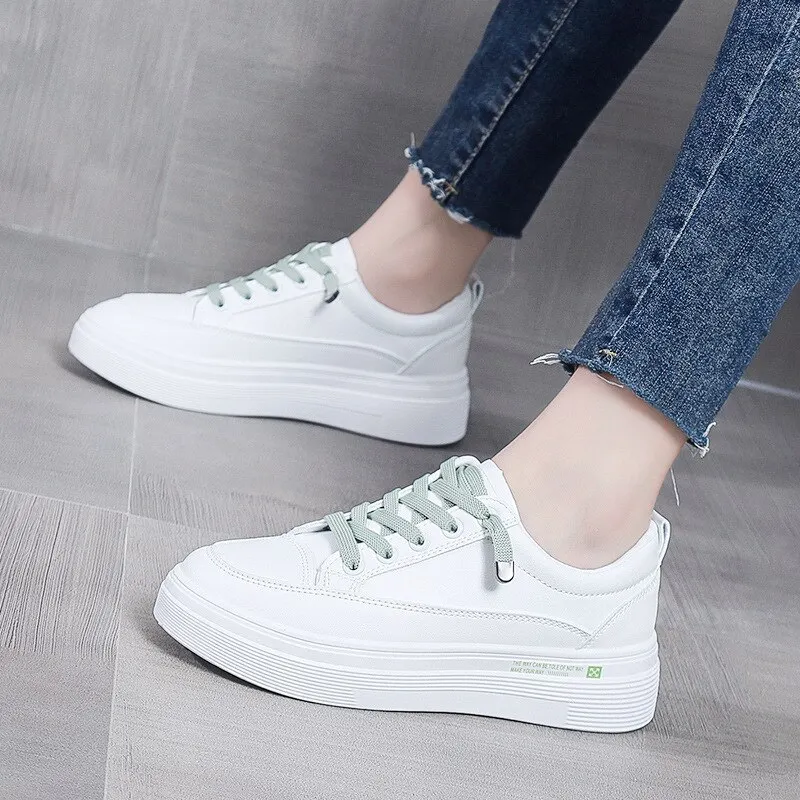 Yyvonne Women Sneakers 2022 Fashion Breathble Vulcanized Shoes Women Pu leather Platform Shoes Women Lace up Casual Shoes White2022
