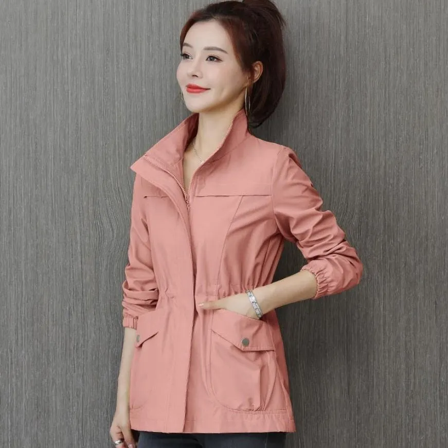 Women's Windbreaker 2021 Autumn New Korean Wild Stand-Collar Short Jacket Female Student Windbreaker Coat Lining Plus Size 3XL