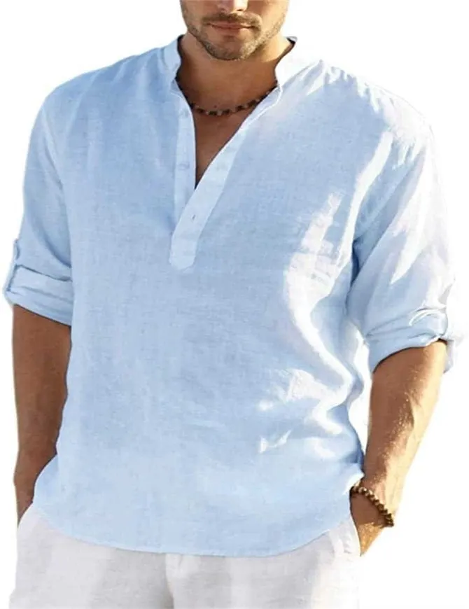 Men's Cotton Linen Casual Long Sleeve Shirt