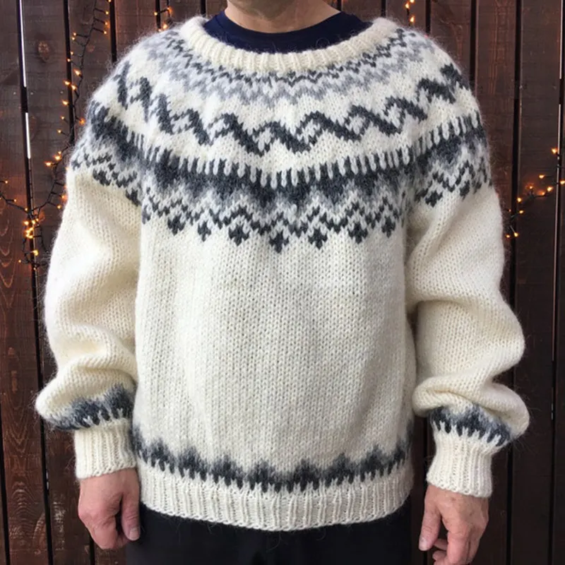 Vintage Knitted Jacquard Iceland Cozy Crew Neck Sweater