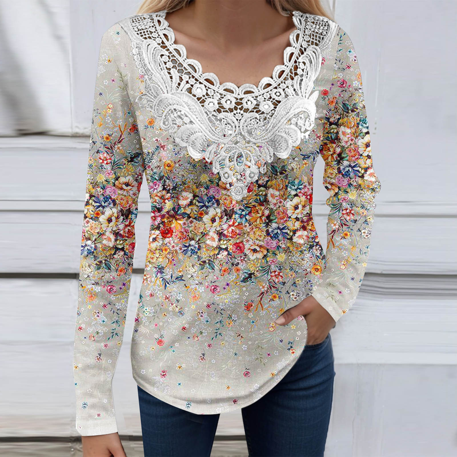 Vintage Women's Floral Lace V-Neck Top artswardrobe
