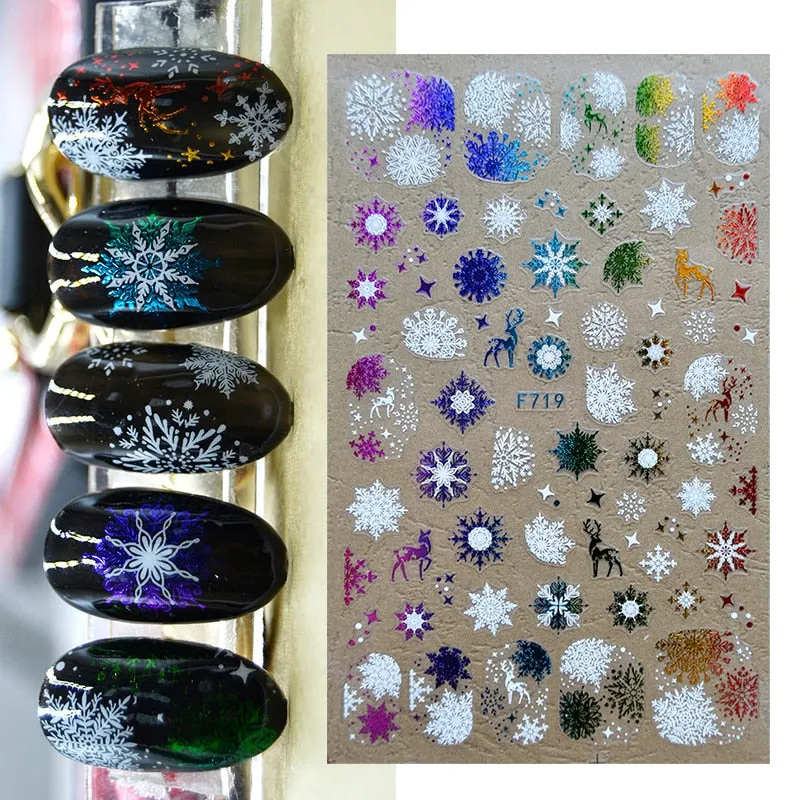 Sliver Bronzing 3D Christmas Nail Art Decoration Sticker Sparkly White Colorful Glitter Geometry Snowflake Winter Slider Foil