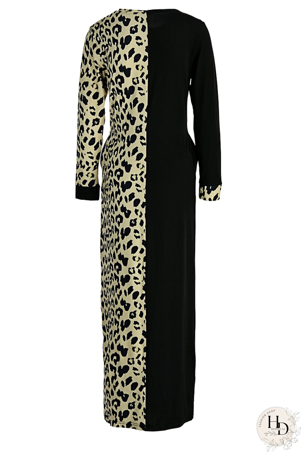 Rose Red Fashion Casual Print Leopard Split Joint O Neck Long Sleeve Dress