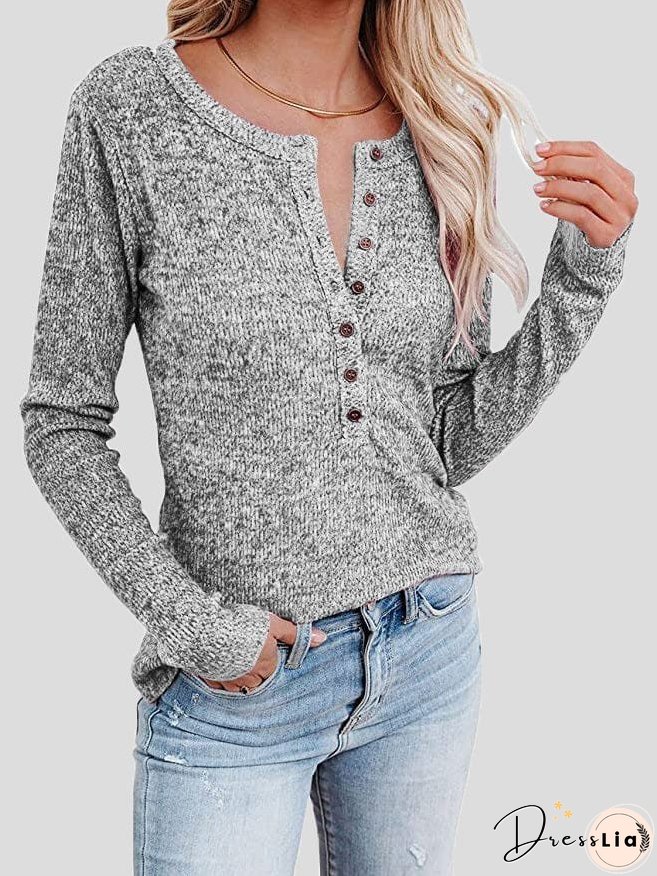 Casual Waffle Knit Henley Shirt