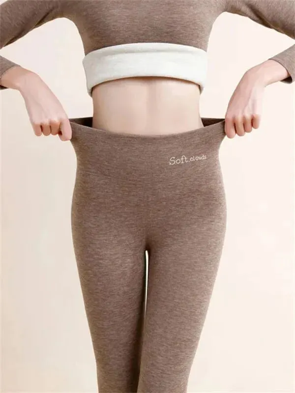 Soft Clouds Leggings Casual Warm Winter Solid Pants-Pink