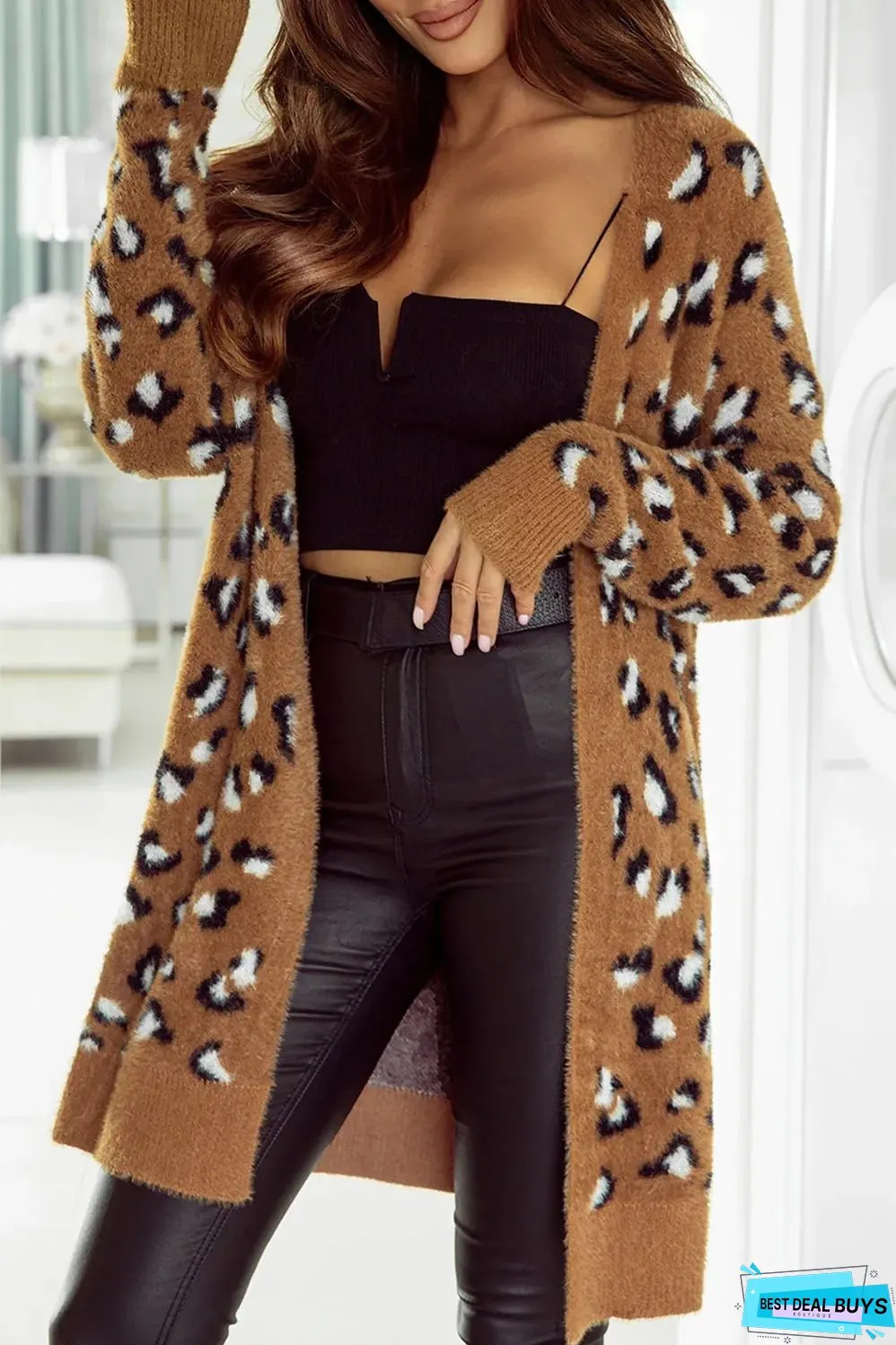 Brown Leopard Print Fur Cardigan
