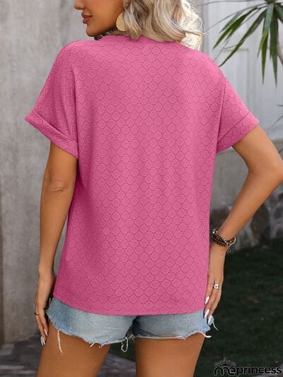 Eyelet Notched Short Sleeve T-Shirt