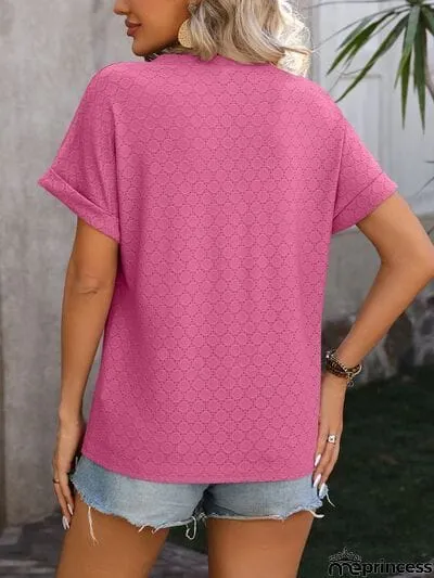Eyelet Notched Short Sleeve T-Shirt