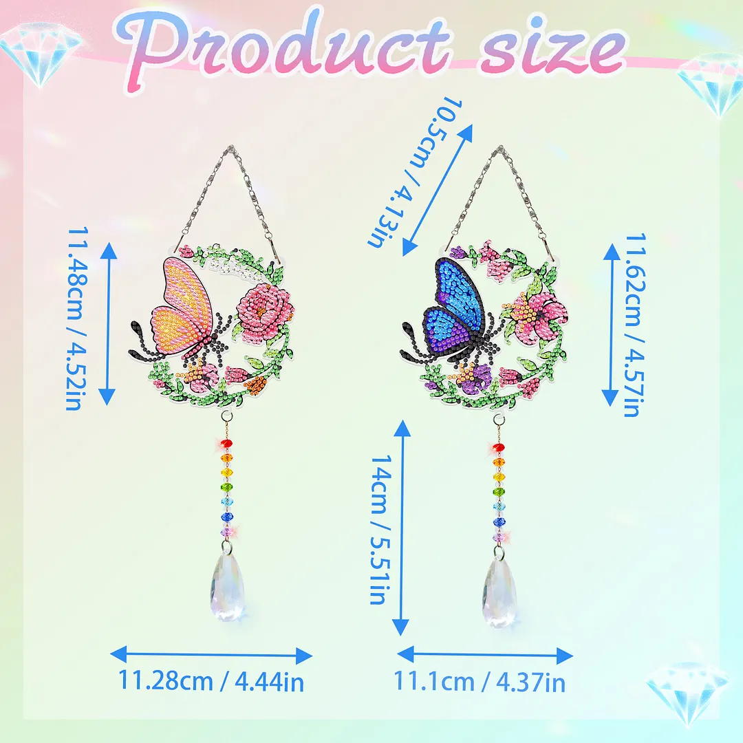 2Pcs Blue and Yellow Butterfly DIY Double-Sided Diamond Painting Hanging Kits Diamond Painting Suncatcher Craft Kit for Home Garden Wall Decor Gift