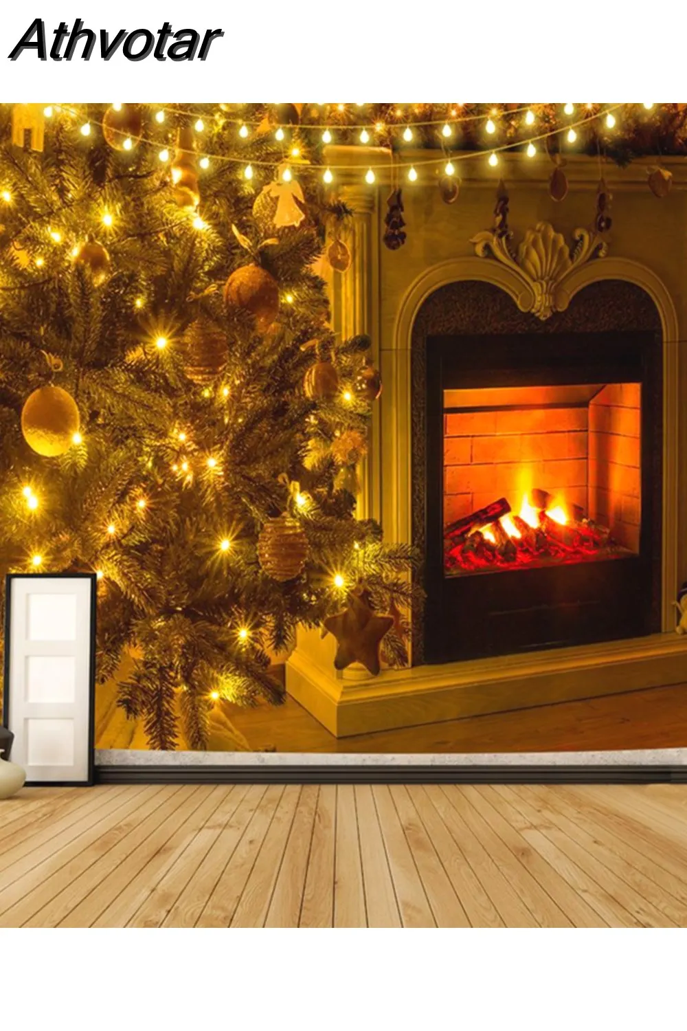Athvotar Happy New Year Tapestry Christmas Fireplace Wall Hanging Cloth Home Background Bedroom Bedside Decorative Xmas Tree Tapiz