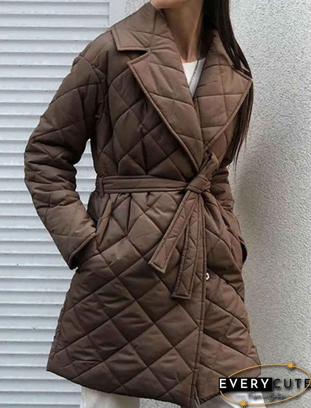 Pure Color Belted Double Pocket Casual Cotton Coat